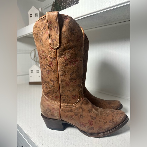 Shyanne Floral Western Cowboy Boots Women’s 10M Leather Cowgirl Boho Festival - Picture 5 of 9